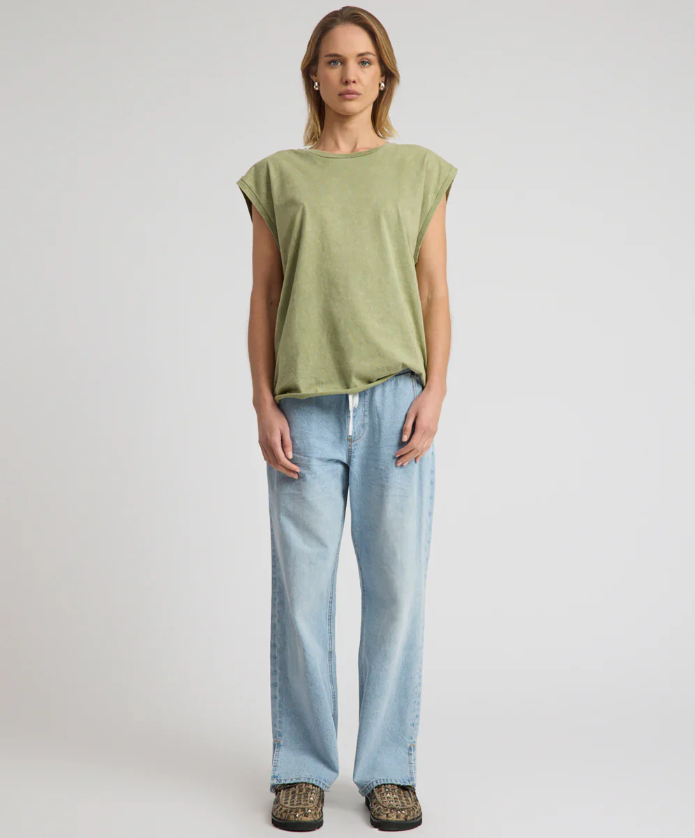ONE TEASPOON Womens Roadhouse Mid Waist Drawstring Wide Leg Denim Jean in Riviera Blue - Image 3