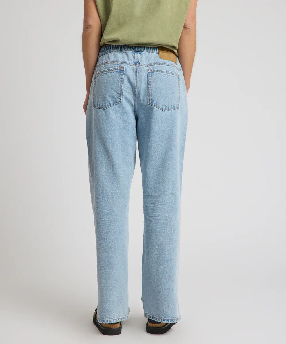 ONE TEASPOON Womens Roadhouse Mid Waist Drawstring Wide Leg Denim Jean in Riviera Blue - Image 6