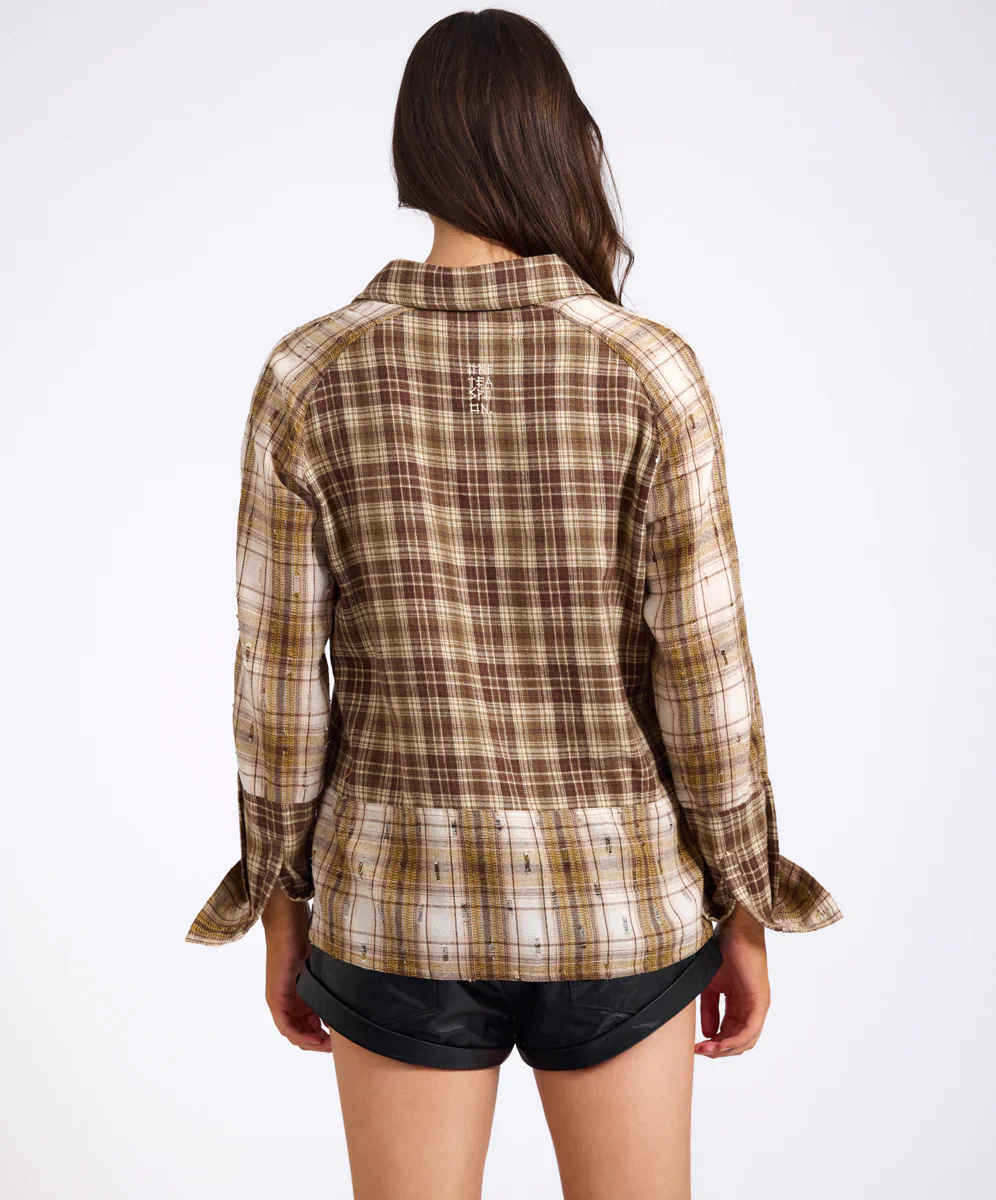 ONE TEASPOON Womens Rodeo Rust Patchwork Flannel Shirt in Brown - Image 4