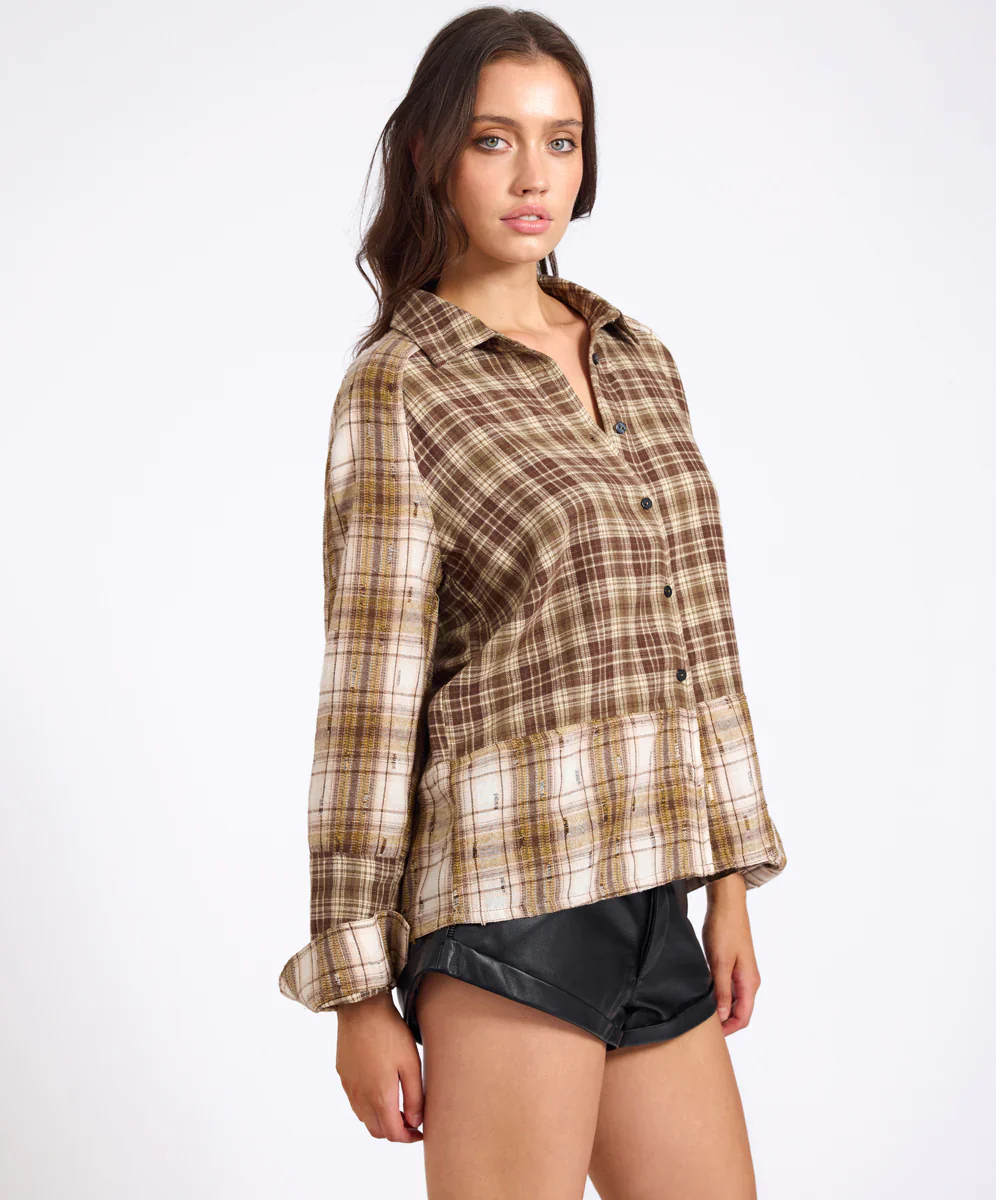ONE TEASPOON Womens Rodeo Rust Patchwork Flannel Shirt in Brown - Image 5