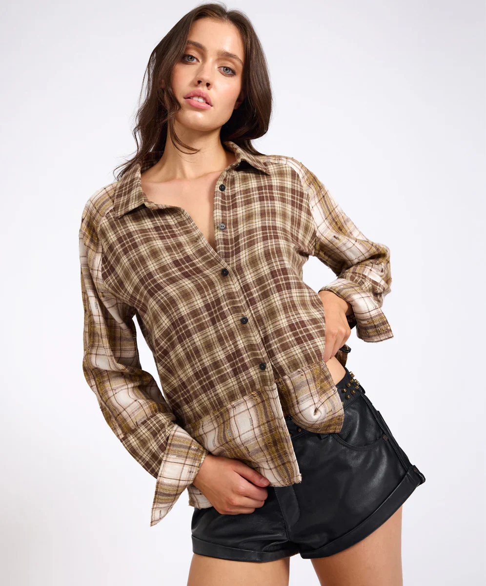 ONE TEASPOON Womens Rodeo Rust Patchwork Flannel Shirt in Brown - Image 6