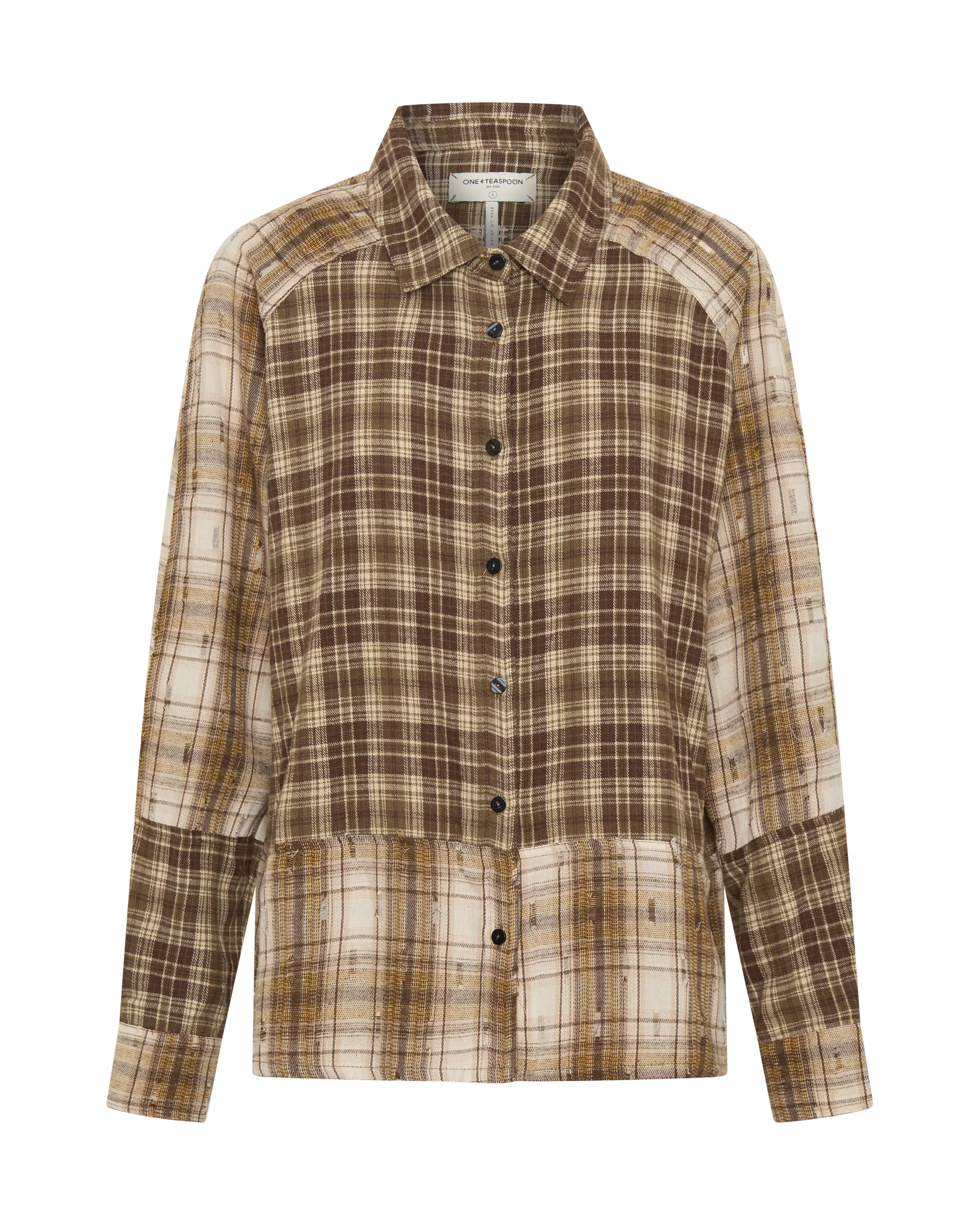 ONE TEASPOON Womens Rodeo Rust Patchwork Flannel Shirt in Brown - Image 7