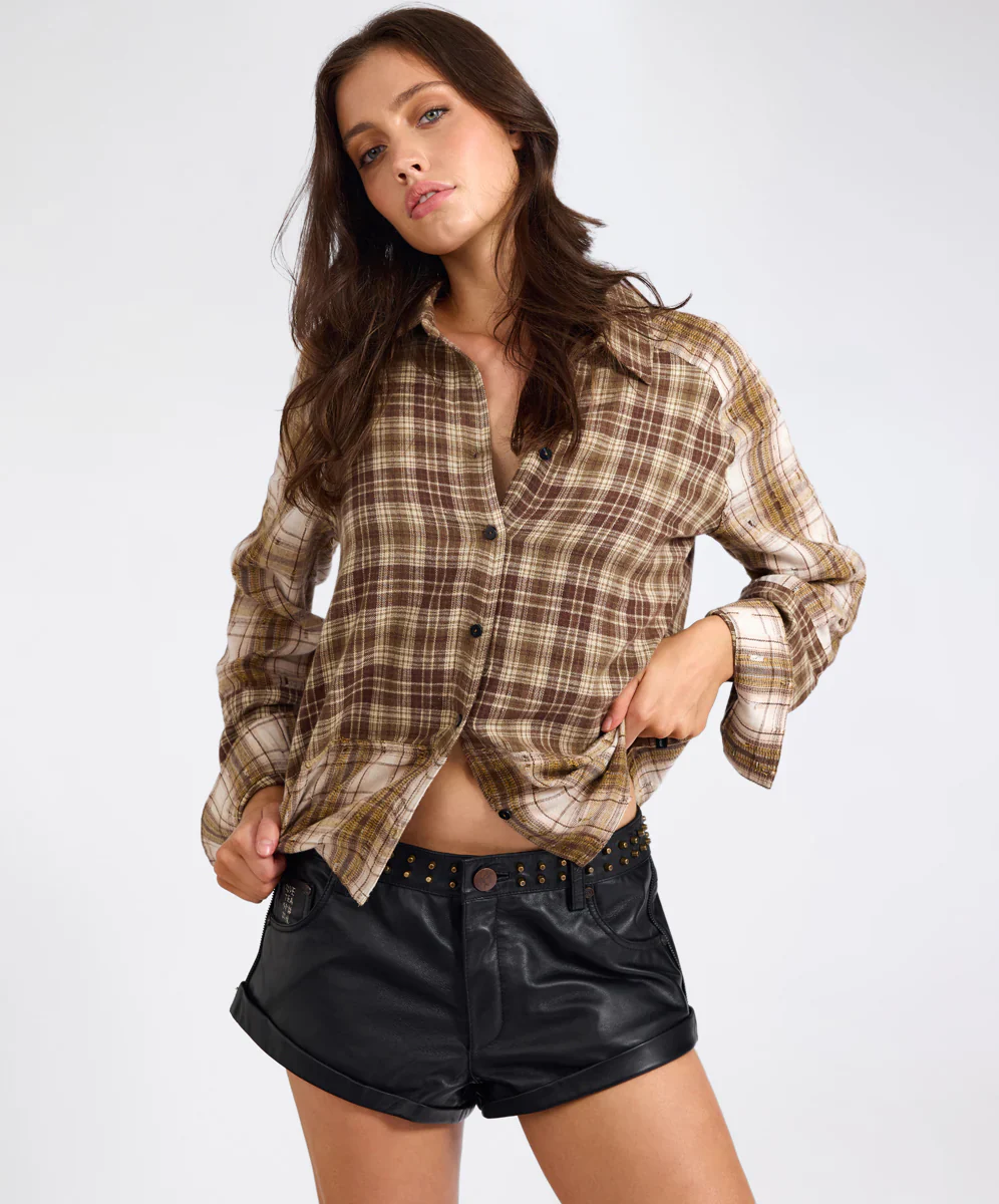 ONE TEASPOON Womens Rodeo Rust Patchwork Flannel Shirt in Brown - Image 9