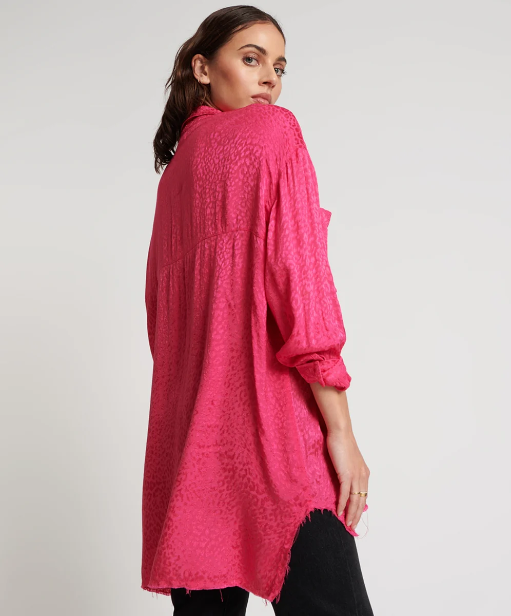 ONE TEASPOON Womens Shocking Pink Jacquard Longline Shirt - Image 4
