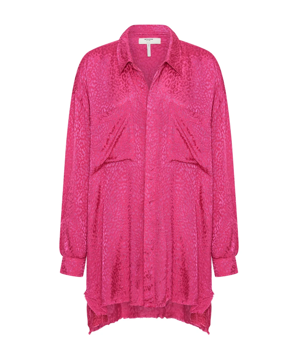 ONE TEASPOON Womens Shocking Pink Jacquard Longline Shirt - Image 6