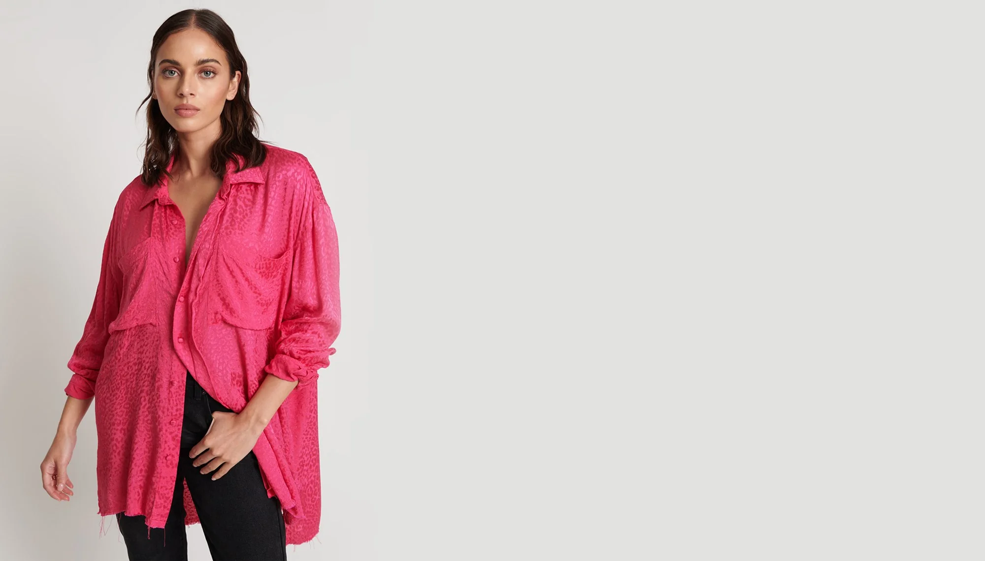 ONE TEASPOON Womens Shocking Pink Jacquard Longline Shirt - Image 8