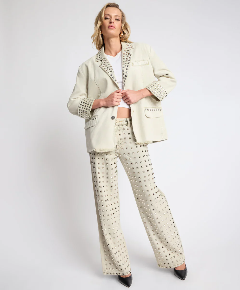 ONE TEASPOON Womens Silver Storm Studded Blazer in Antique Khaki - Image 3