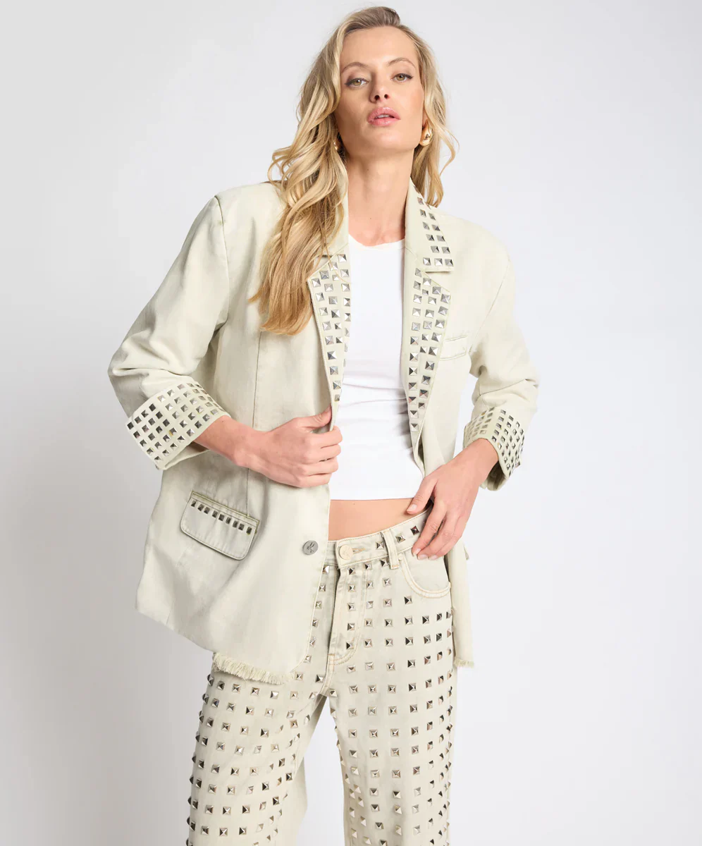 ONE TEASPOON Womens Silver Storm Studded Blazer in Antique Khaki - Image 4