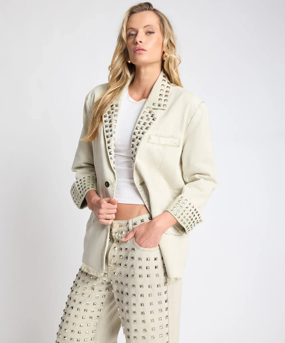 ONE TEASPOON Womens Silver Storm Studded Blazer in Antique Khaki - Image 8