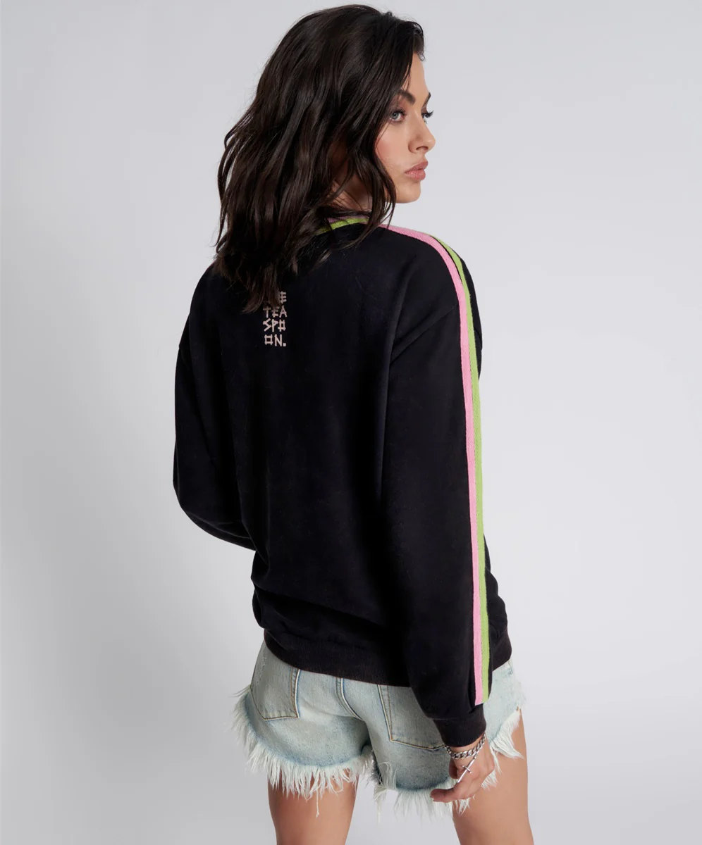 ONE TEASPOON Womens  So Sporty One Teaspoon Logo Sweater Black Acid - Image 4