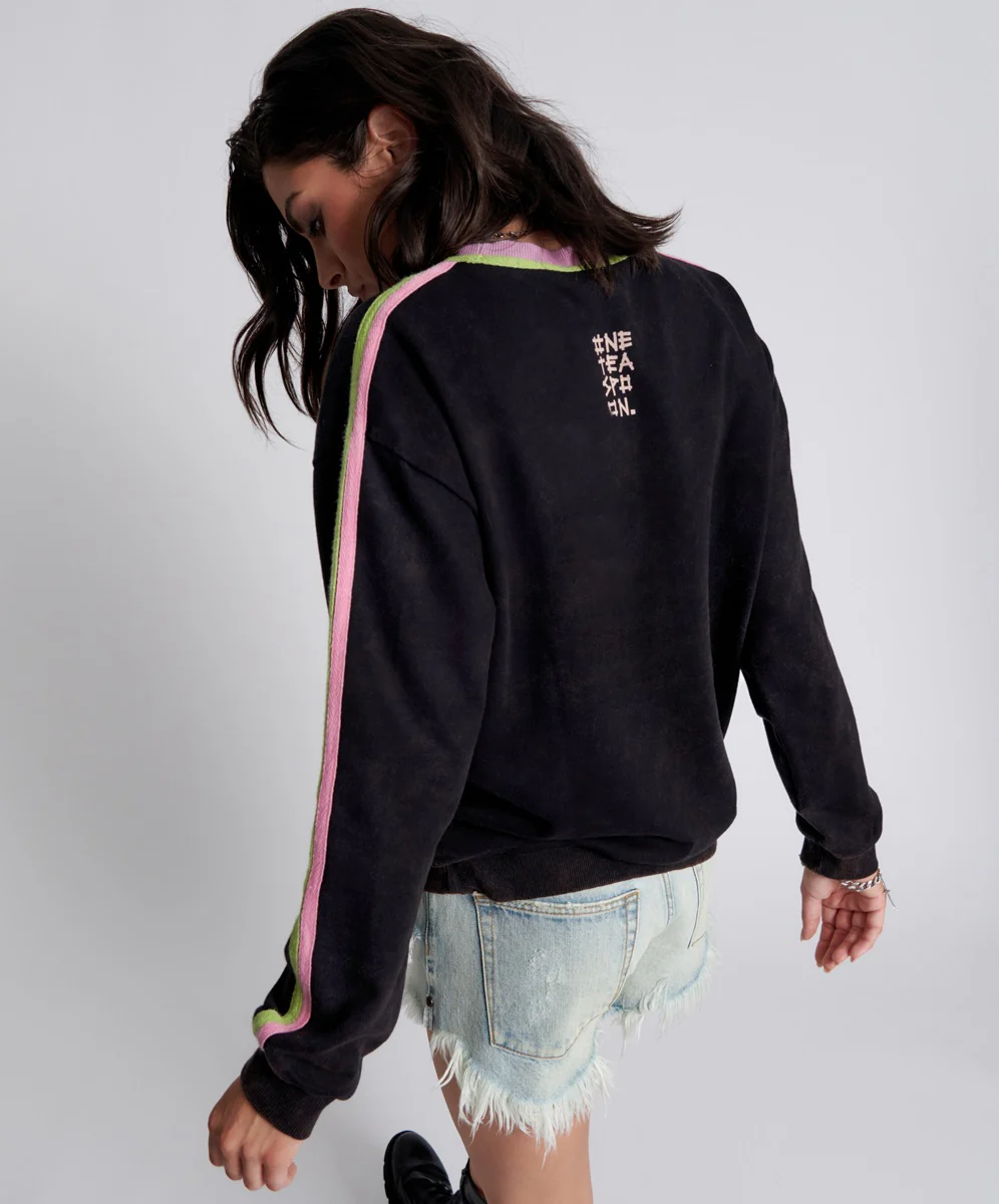 ONE TEASPOON Womens  So Sporty One Teaspoon Logo Sweater Black Acid - Image 5