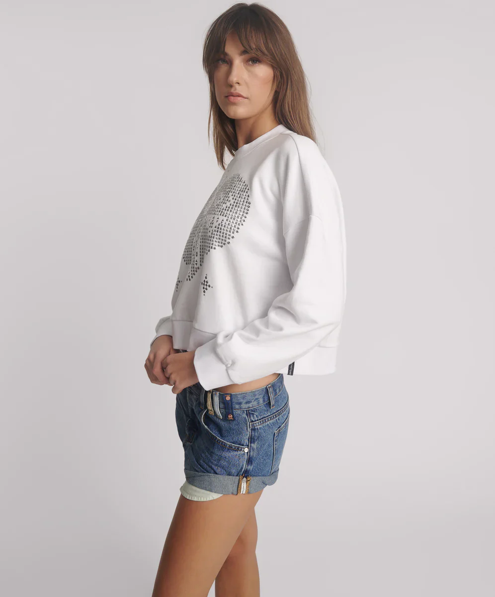 ONE TEASPOON Womens Studded Heart Cropped Sweater - White - Image 2