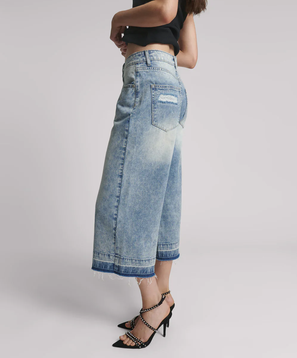 ONE TEASPOON Womens Sunset Blue 720's Mid Waist Long Length Denim Shorts - Sunset Blue - Image 4