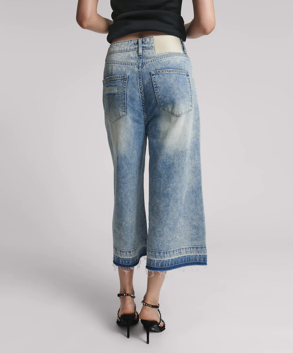 ONE TEASPOON Womens Sunset Blue 720's Mid Waist Long Length Denim Shorts - Sunset Blue - Image 5