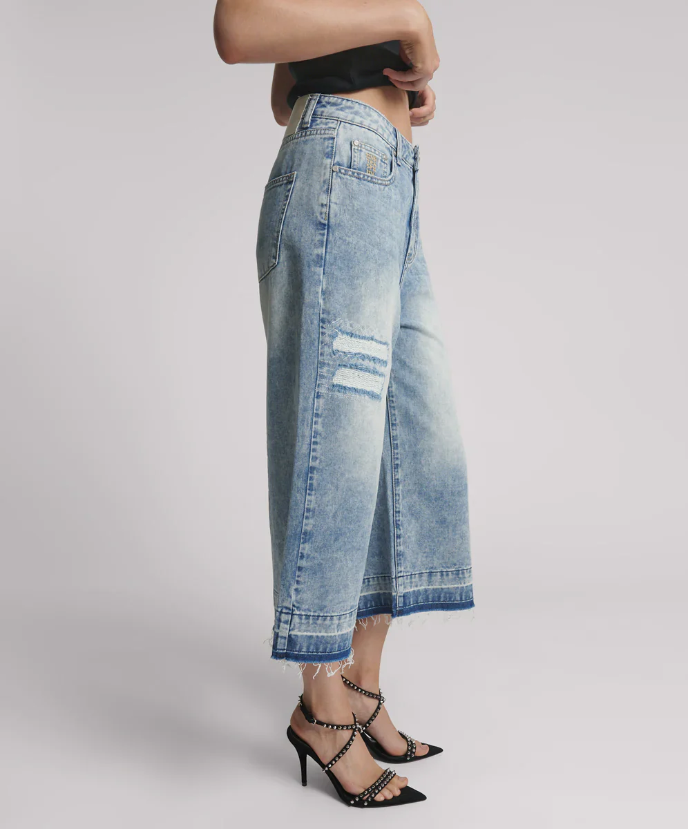 ONE TEASPOON Womens Sunset Blue 720's Mid Waist Long Length Denim Shorts - Sunset Blue - Image 6