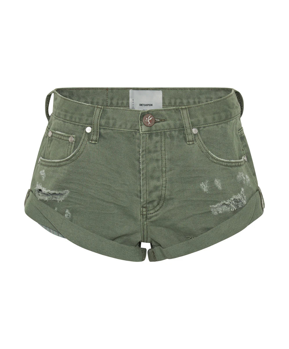 ONE TEASPOON Womens Super Khaki Bandits Low Waist Denim Short - Image 12