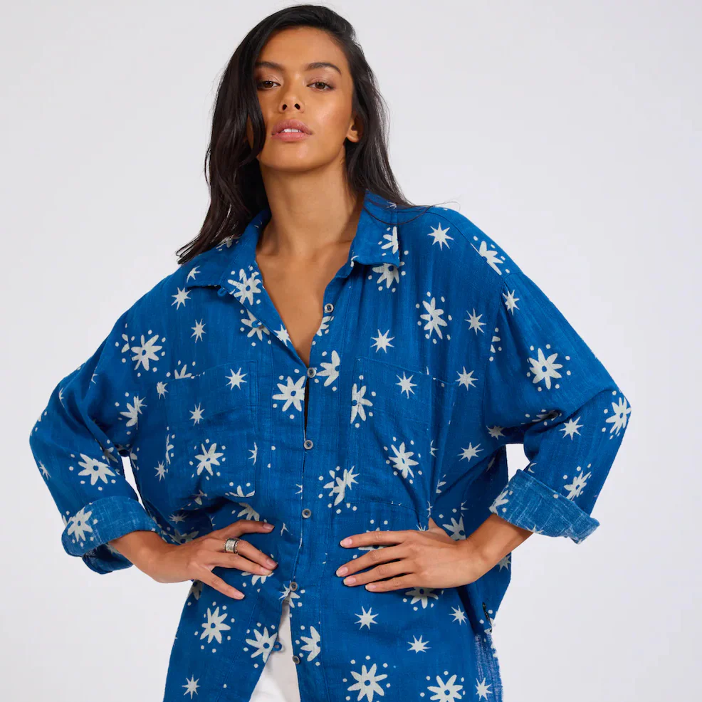 ONE TEASPOON Womens Supernova Muslin Shirt in Blue - Image 3