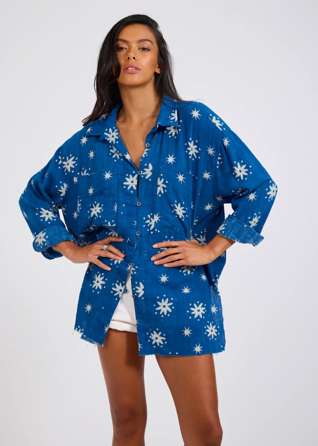 ONE TEASPOON Womens Supernova Muslin Shirt in Blue - Image 4