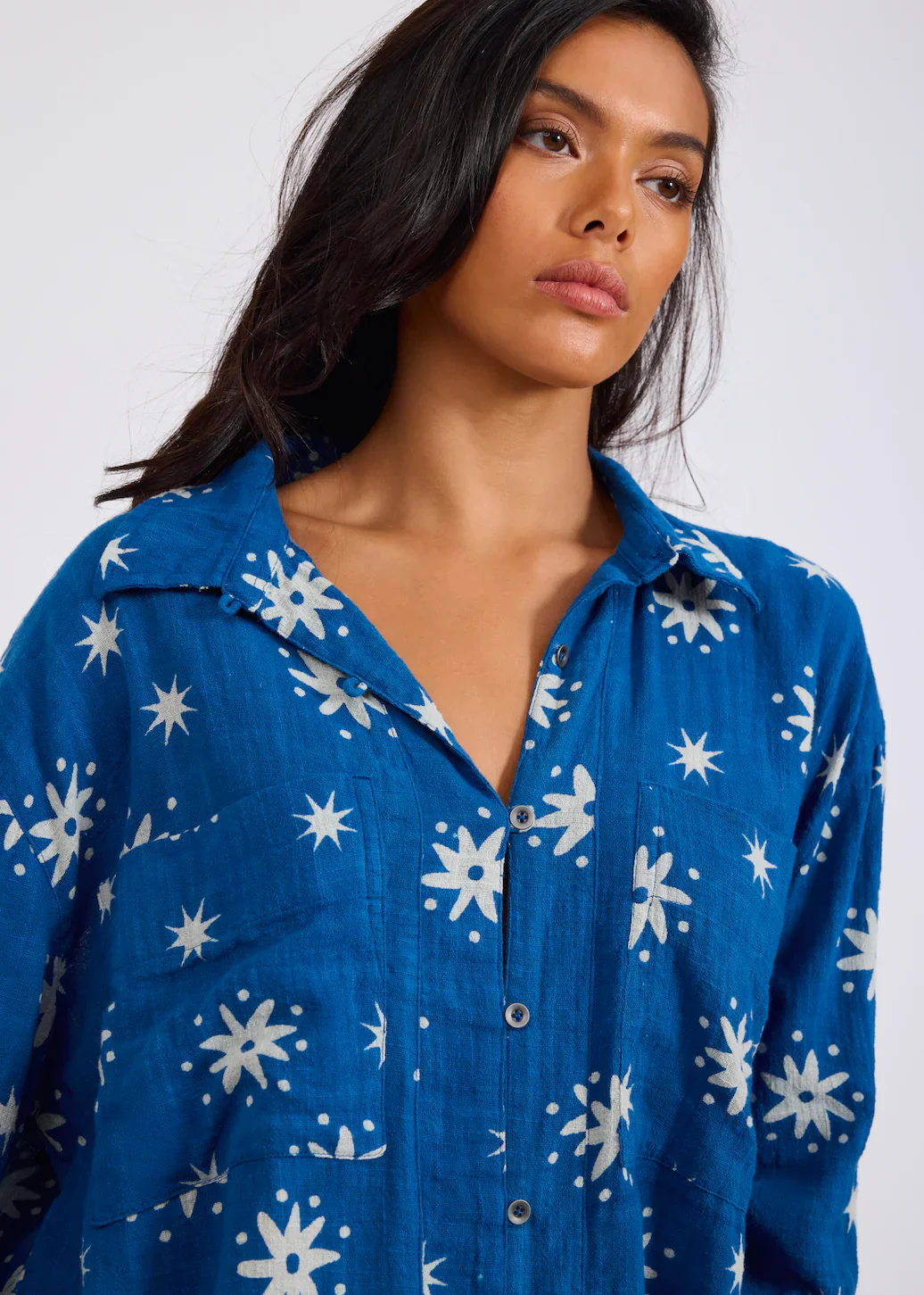 ONE TEASPOON Womens Supernova Muslin Shirt in Blue - Image 5