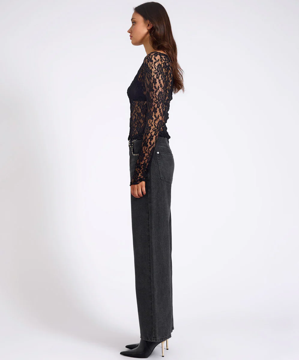 ONE TEASPOON Womens Wednesday Lace Long Sleeve Top in Black - Image 4