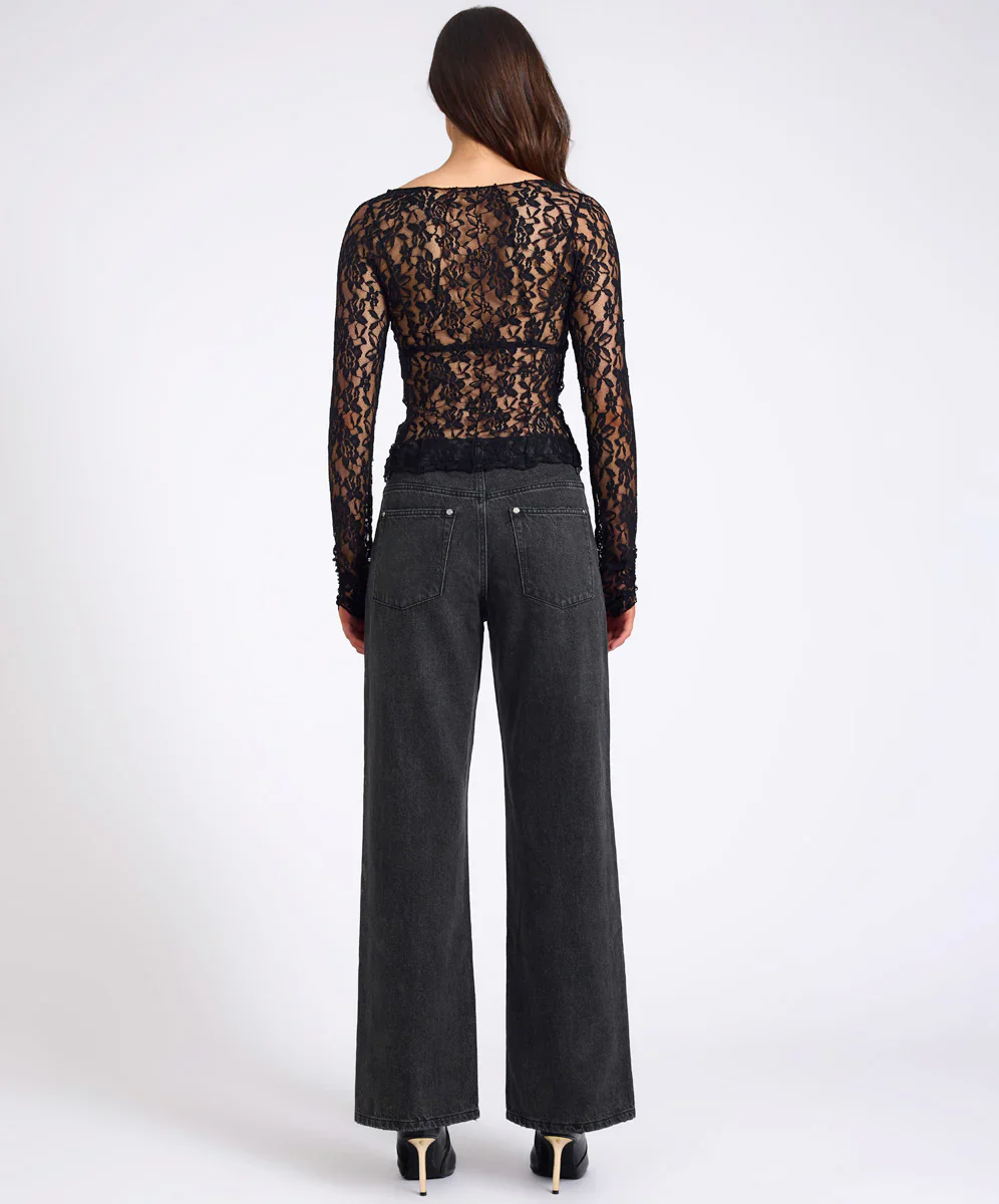 ONE TEASPOON Womens Wednesday Lace Long Sleeve Top in Black - Image 5