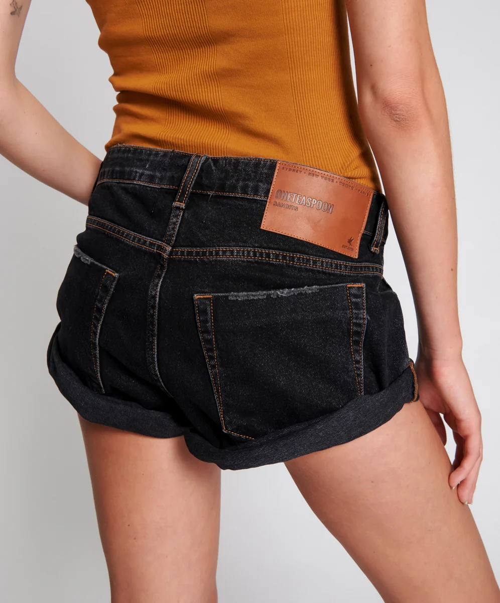 ONE TEASPOON Womens Worn Black Bandits Low Waist Recycled Denim Shorts - Image 6