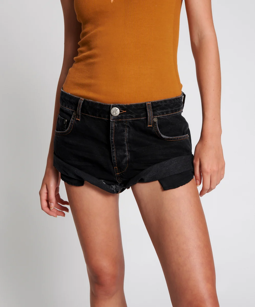 ONE TEASPOON Womens Worn Black Bandits Low Waist Recycled Denim Shorts - Image 8