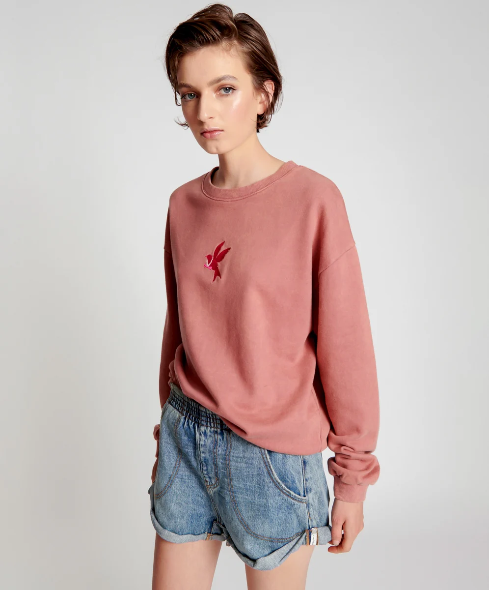 OneTeaspoon WOMENS BOWER BIRD LOGO SWEATER - WASHED PINK - Image 3