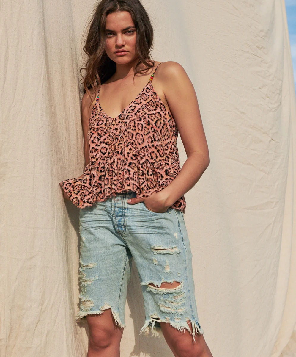 OneTeaspoon WOMENS CORAL LEOPARD RUNAWAY BAY CAMI TOP - CORAL ANIMAL - Image 4