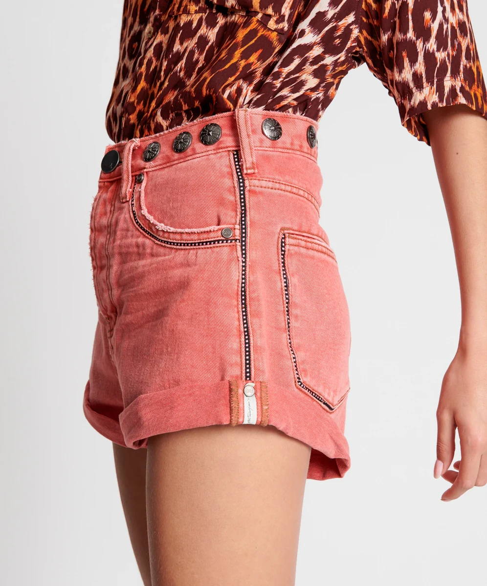 OneTeaspoon WOMENS CORAL STUDDED BANDITS HIGH WAIST DENIM SHORT - CORAL - Image 2