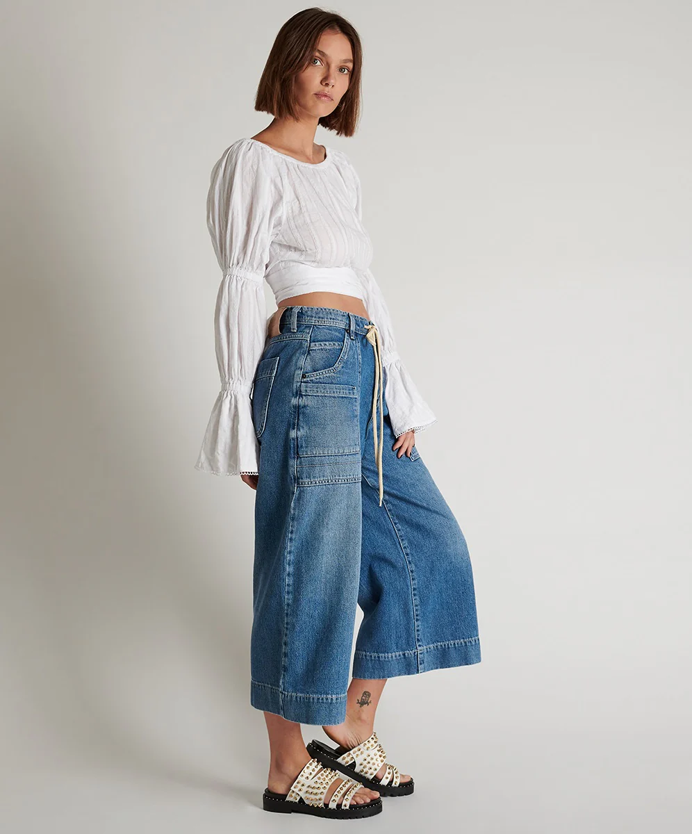 OneTeaspoon WOMENS DELAWARE UTILITY ORGANIC SUSTAINABLE BAD BOYS HIGH WAIST WIDE LEG JEAN - BLUE - Image 10