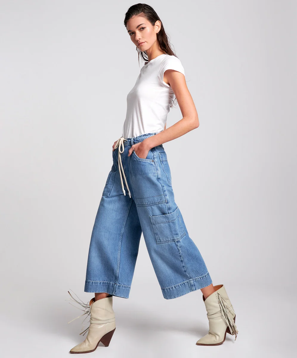 OneTeaspoon WOMENS DELAWARE UTILITY ORGANIC SUSTAINABLE BAD BOYS HIGH WAIST WIDE LEG JEAN - BLUE - Image 2