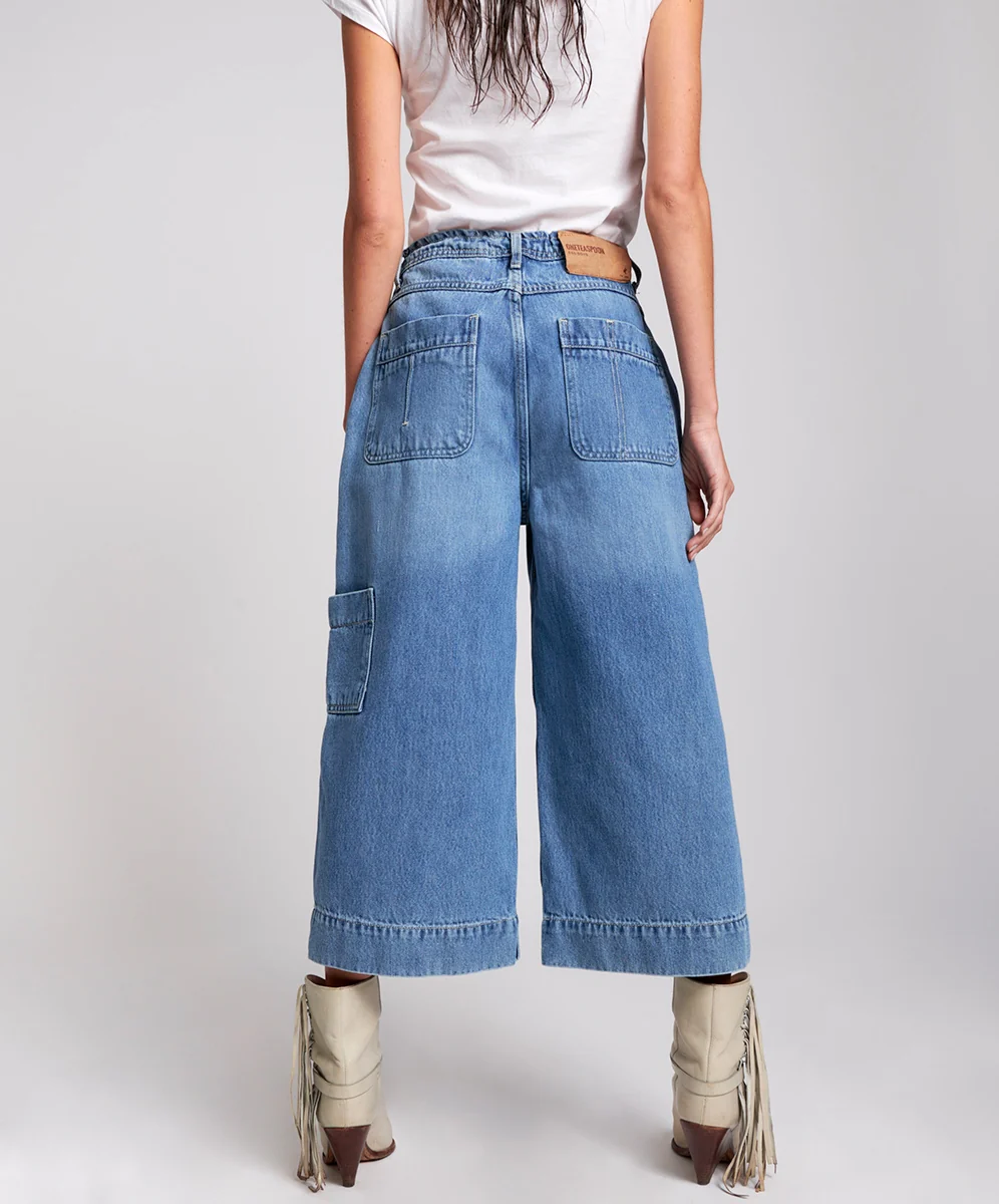 OneTeaspoon WOMENS DELAWARE UTILITY ORGANIC SUSTAINABLE BAD BOYS HIGH WAIST WIDE LEG JEAN - BLUE - Image 3