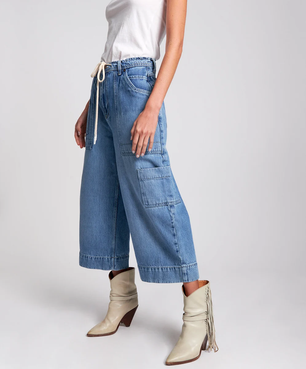 OneTeaspoon WOMENS DELAWARE UTILITY ORGANIC SUSTAINABLE BAD BOYS HIGH WAIST WIDE LEG JEAN - BLUE - Image 4