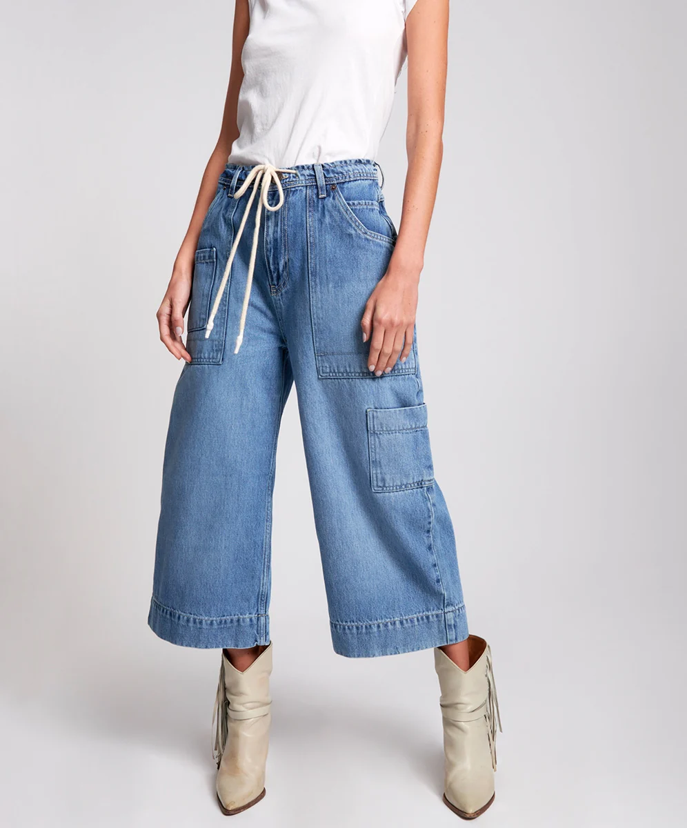 OneTeaspoon WOMENS DELAWARE UTILITY ORGANIC SUSTAINABLE BAD BOYS HIGH WAIST WIDE LEG JEAN - BLUE - Image 5
