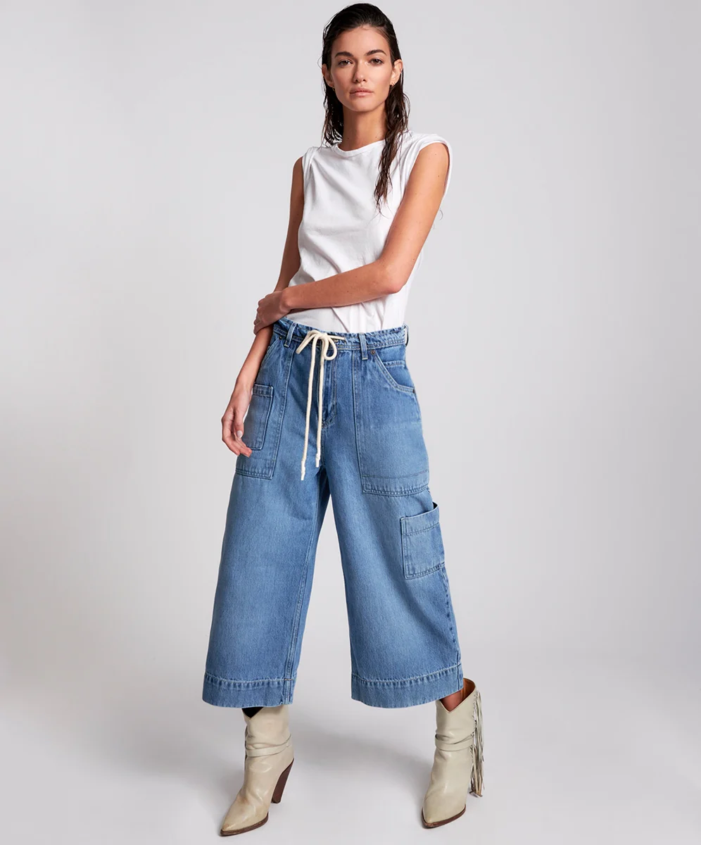 OneTeaspoon WOMENS DELAWARE UTILITY ORGANIC SUSTAINABLE BAD BOYS HIGH WAIST WIDE LEG JEAN - BLUE - Image 6