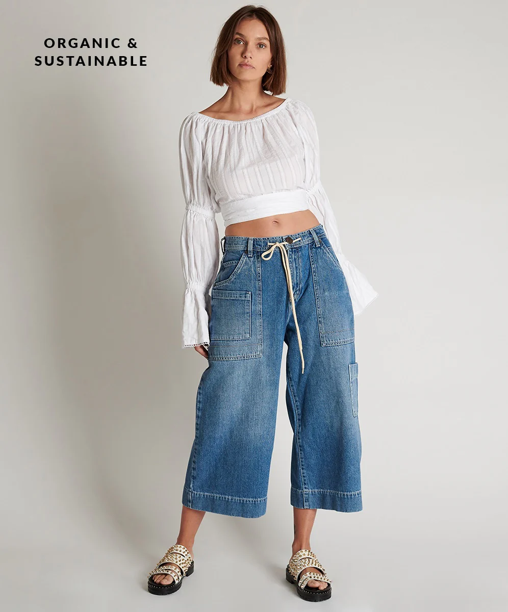 OneTeaspoon WOMENS DELAWARE UTILITY ORGANIC SUSTAINABLE BAD BOYS HIGH WAIST WIDE LEG JEAN - BLUE - Image 7