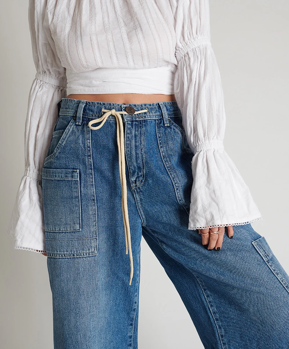 OneTeaspoon WOMENS DELAWARE UTILITY ORGANIC SUSTAINABLE BAD BOYS HIGH WAIST WIDE LEG JEAN - BLUE - Image 8