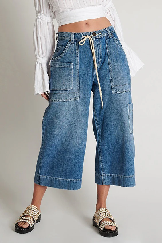 OneTeaspoon WOMENS DELAWARE UTILITY ORGANIC SUSTAINABLE BAD BOYS HIGH WAIST WIDE LEG JEAN - BLUE - Image 9