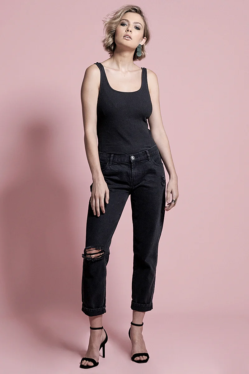 OneTeaspoon WOMENS DOUBLE BLACK AWESOME BAGGIES STRAIGHT LEG JEANS - Image 2