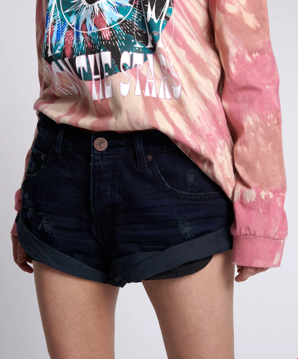 ONETEASPOON Womens Fox Black Bandits Low Waist Denim Short - Fox Black - Image 4