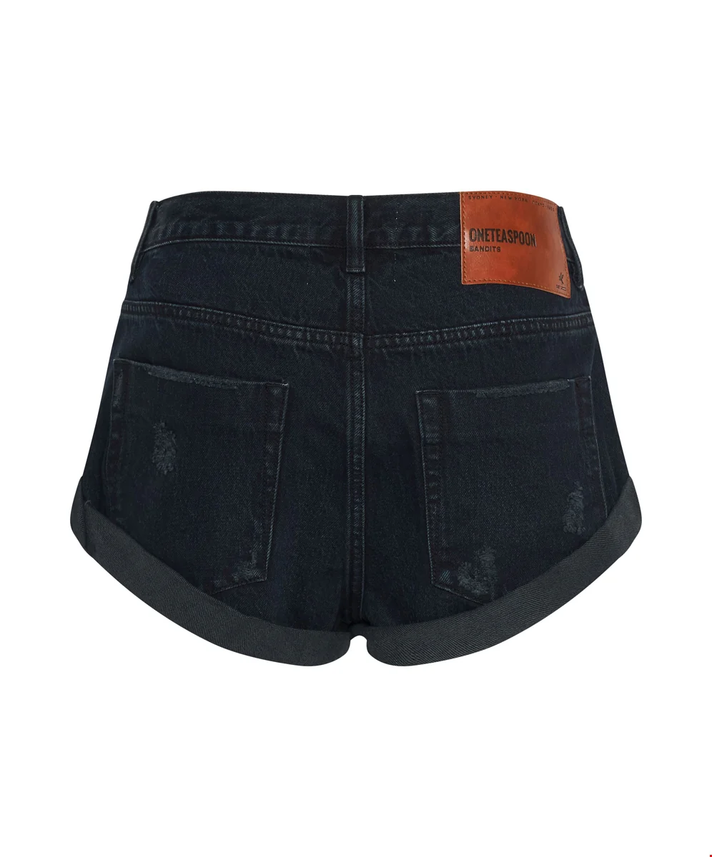 ONETEASPOON Womens Fox Black Bandits Low Waist Denim Short - Fox Black - Image 7