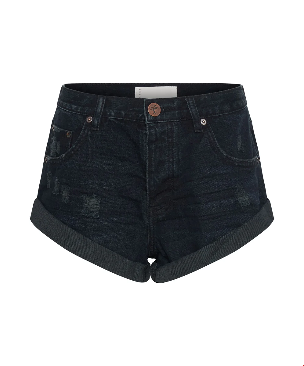 ONETEASPOON Womens Fox Black Bandits Low Waist Denim Short - Fox Black - Image 8