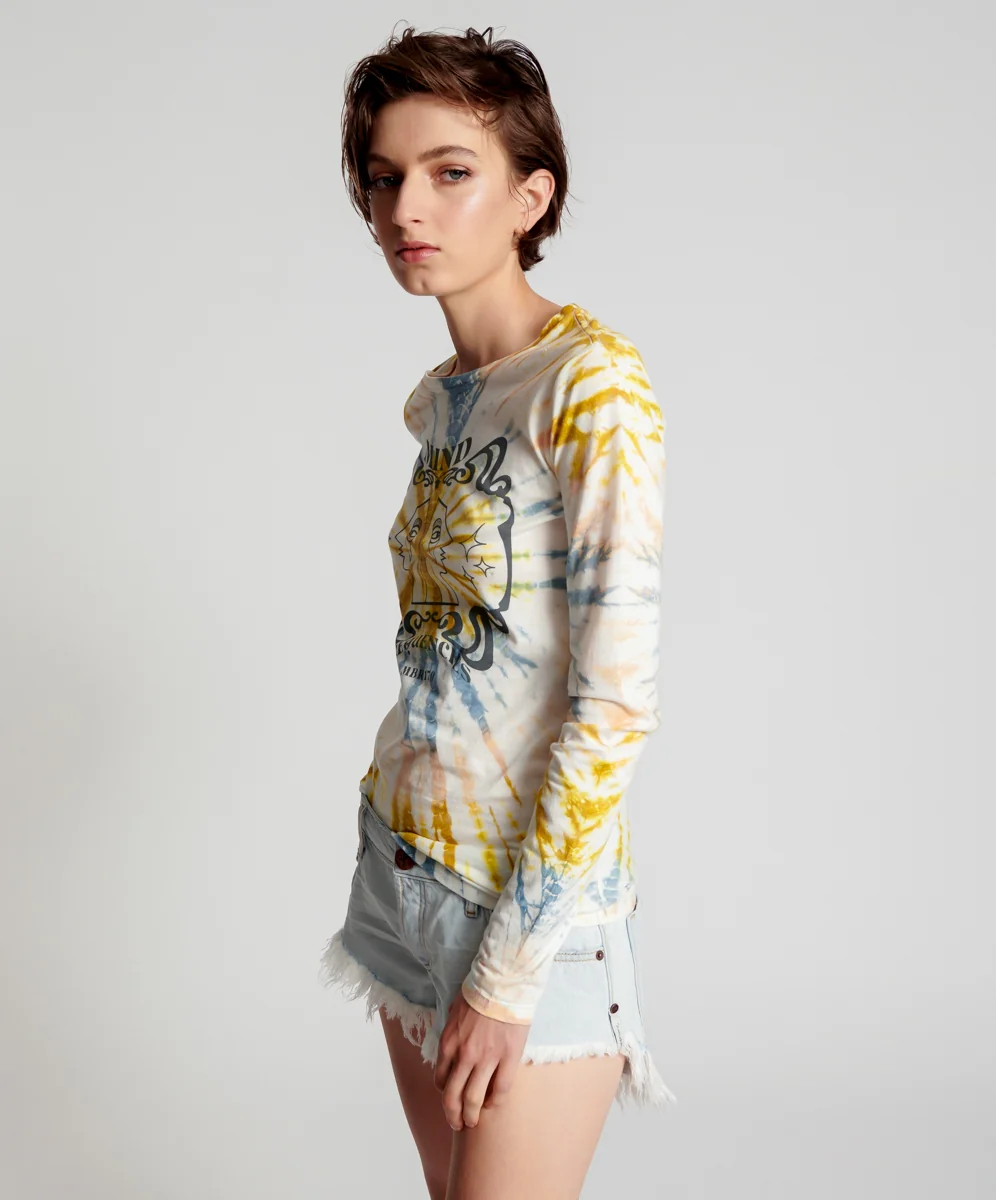OneTeaspoon WOMENS MOBLACK MIND FREQUENCIES FITTED FERN LONG SLEEVE TEE - TIE DYE - Image 13