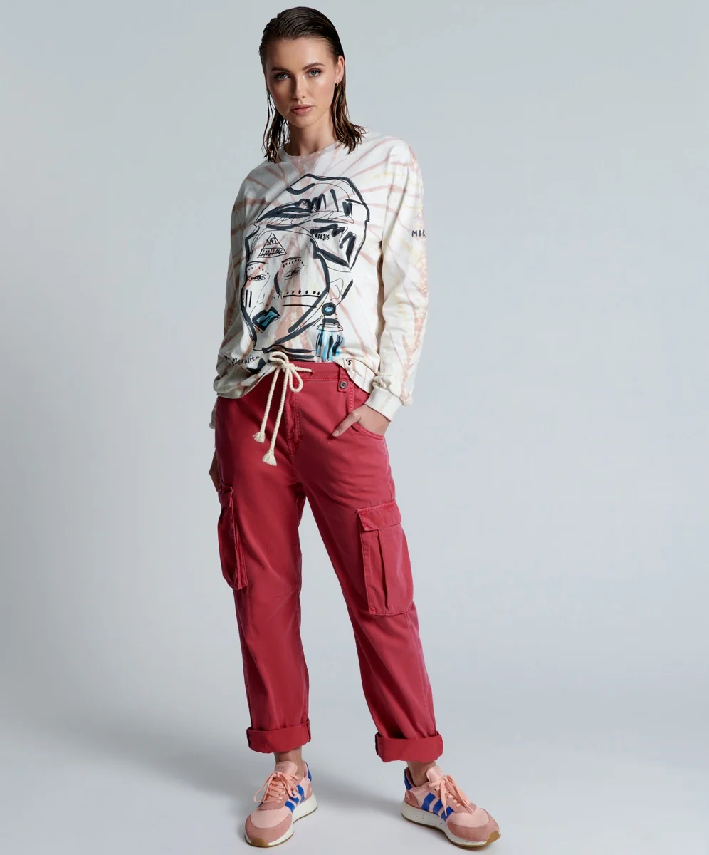 OneTeaspoon Womens Red Envy Cargo Safari Mid Waist Relaxed Pant - Red Envy - Image 14