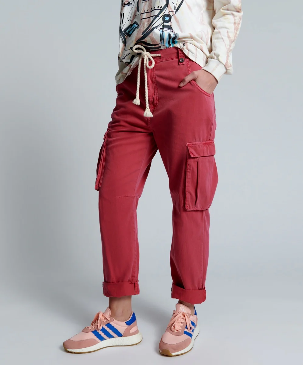 OneTeaspoon Womens Red Envy Cargo Safari Mid Waist Relaxed Pant - Red Envy - Image 4