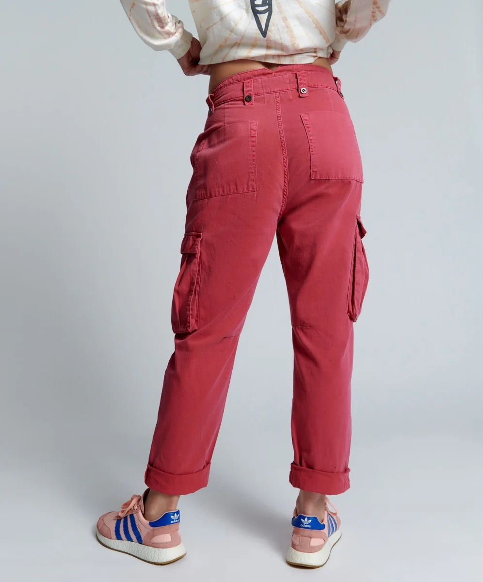 OneTeaspoon Womens Red Envy Cargo Safari Mid Waist Relaxed Pant - Red Envy - Image 5