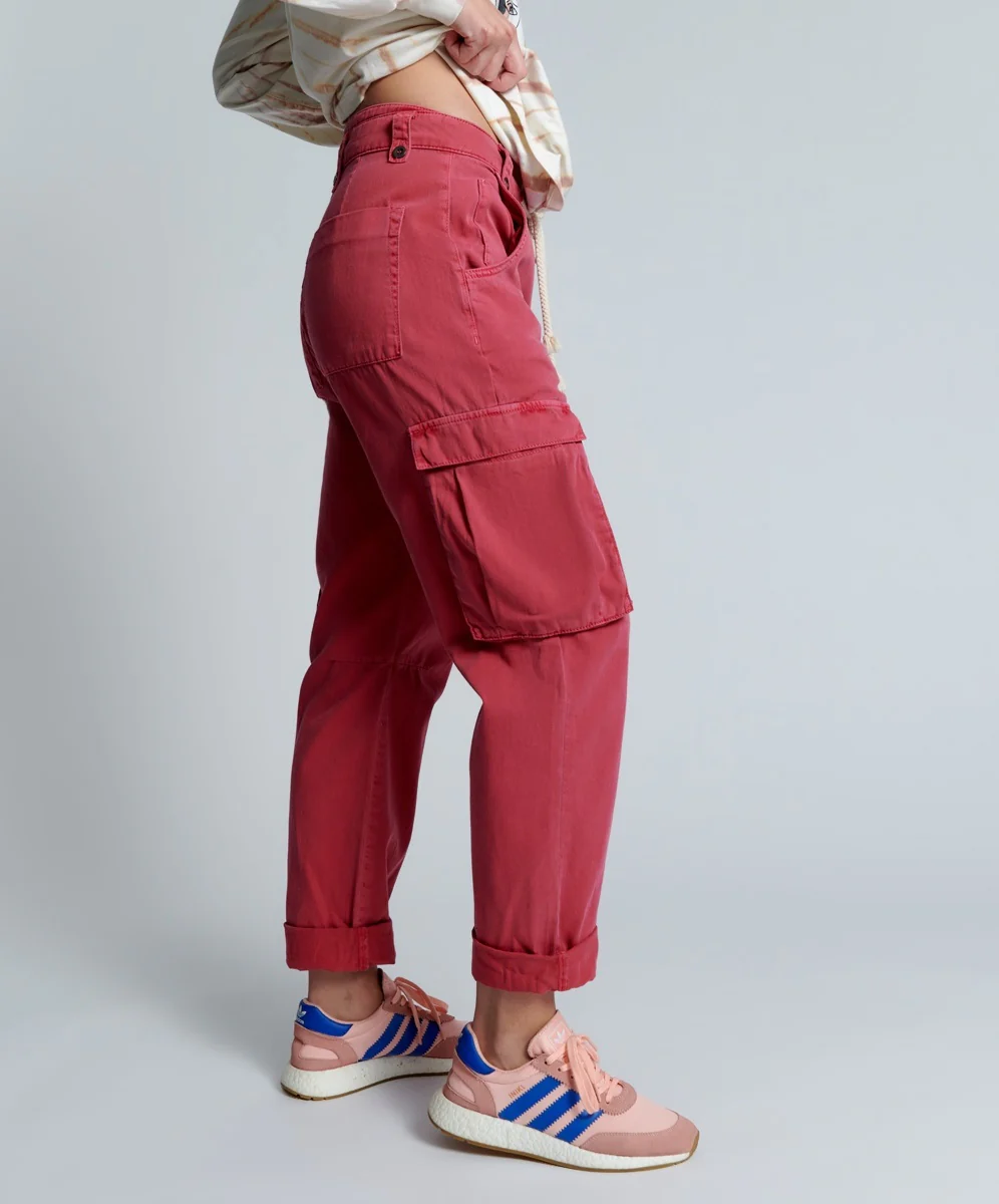 OneTeaspoon Womens Red Envy Cargo Safari Mid Waist Relaxed Pant - Red Envy - Image 6