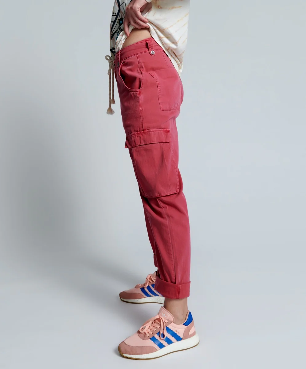 OneTeaspoon Womens Red Envy Cargo Safari Mid Waist Relaxed Pant - Red Envy - Image 7