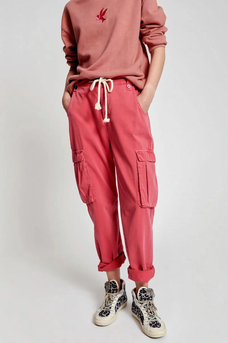 OneTeaspoon Womens Red Envy Cargo Safari Mid Waist Relaxed Pant - Red Envy - Image 8